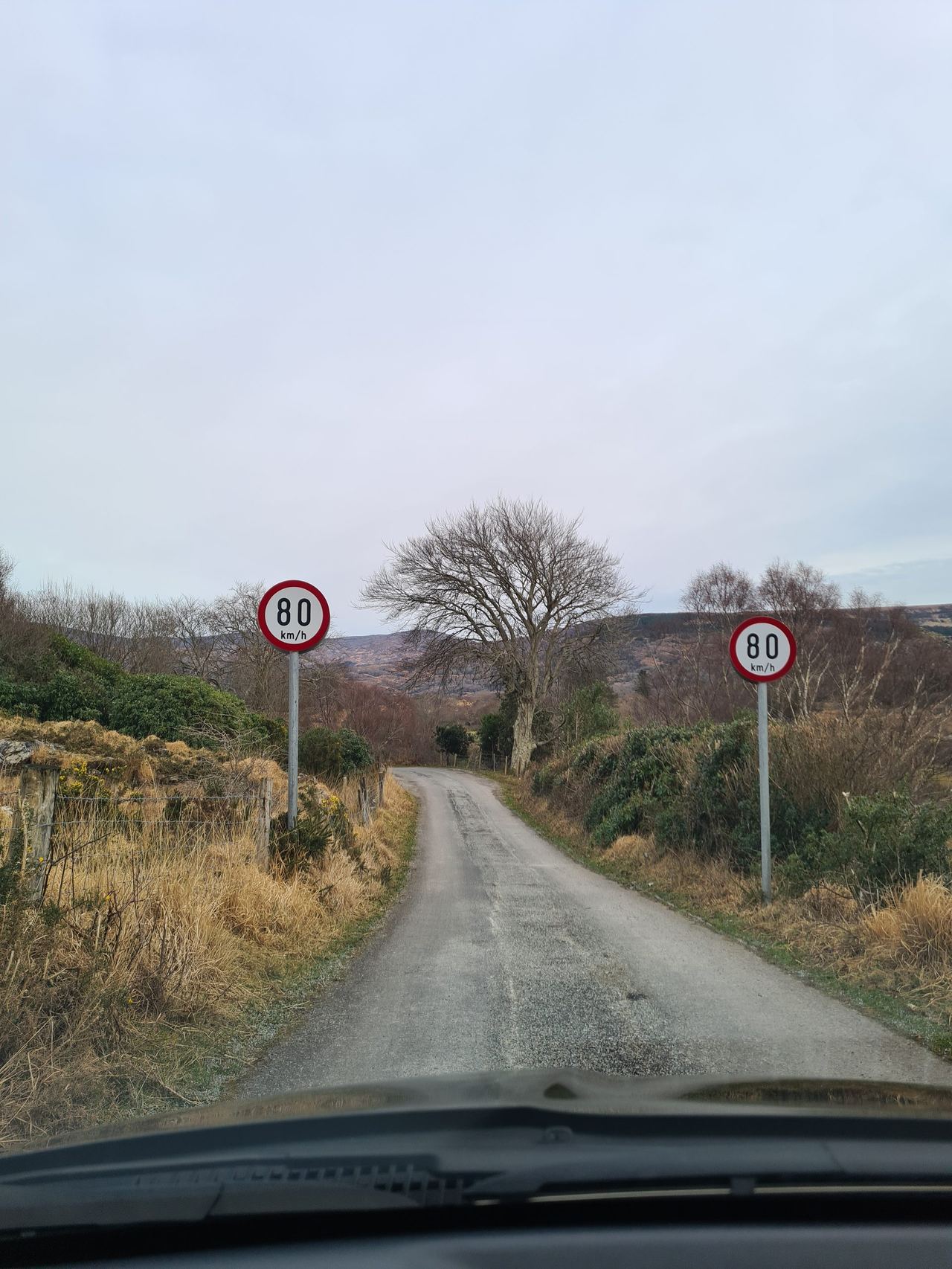 Traffic sign of 80 kmh limit on a narrow road