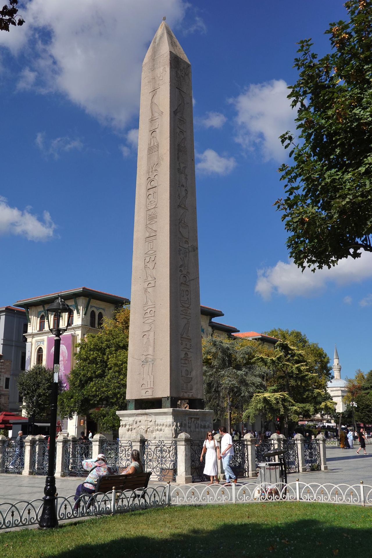 Theodesius' obelisk in Istanbul rises over a sunny historic square