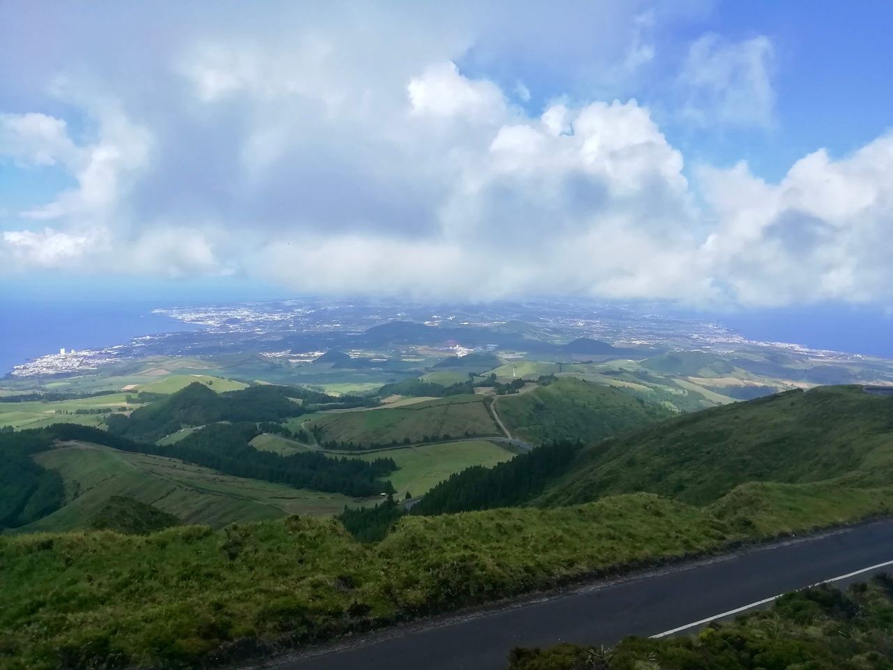 Photo take from a high point of Sao Miguel island, where you can see the ocean on the both side of the island