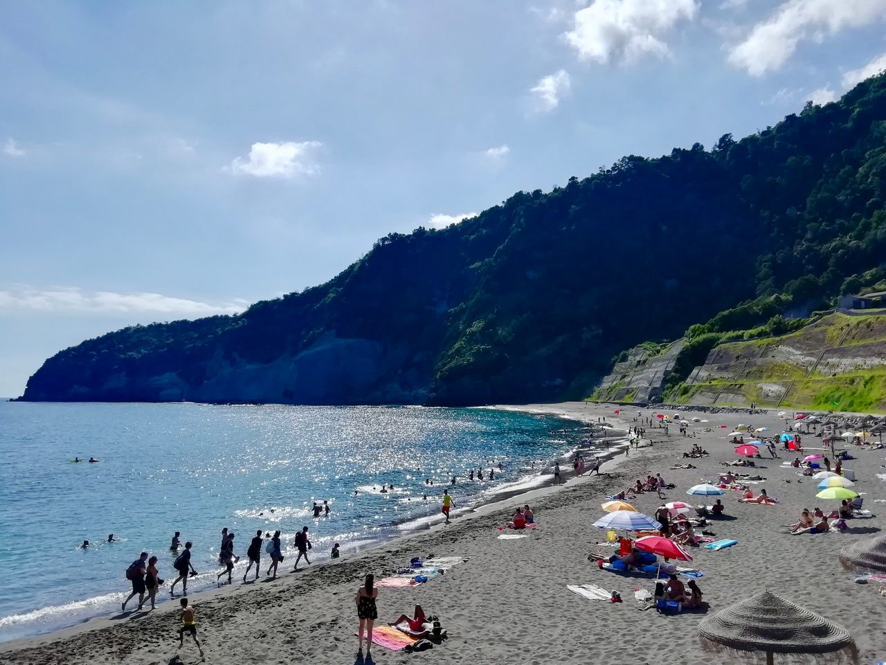 Black sandy beach on the island of Sao Miguel